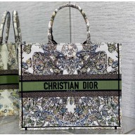 Dior Large Book Tote Bag in White and Green Butterfly Around The World Embroidery