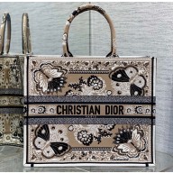 Dior Large Book Tote Bag in Beige Multicolor Butterfly Bandana Embroidery