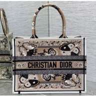 Dior Medium Book Tote Bag in Beige Multicolor Butterfly Bandana Embroidery