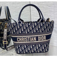 Dior Tote Bag In Blue and Beige Dior Oblique Embroidery 2024