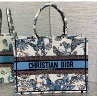 Dior Medium Book Tote Bag in White and Pastel Midnight Blue Toile de Jouy Mexico Embroidery