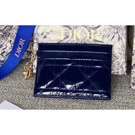 Dior Lady Dior Five-Slot Card Holder in Patent Cannage Calfskin Dark Blue