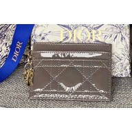 Dior Lady Dior Five-Slot Card Holder in Patent Cannage Calfskin Gray