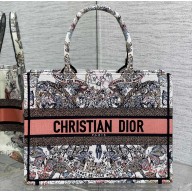 Dior Medium Book Tote Bag in White and Pastel Pink Butterfly Around The World Embroidery