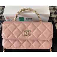 Chanel Mini Flap Bag with Flower Top Handle A96034 Pink 2024