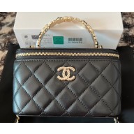 Chanel Small Vanity Case Bag with Flower Top Handle A96035 Black 2024