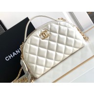 Chanel Calfskin & Gold-Tone Metal Chain Bowling Bag AP3586 White 2024