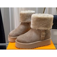 Louis Vuitton LV Ski Aspen Platform Ankle Boots in Suede calf leather and shearling Beige 2024