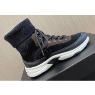 Chanel Suede Calfskin & Knit Sneakers G45204 Black 2024