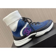 Chanel Suede Calfskin & Knit Sneakers G45204 Blue 2024