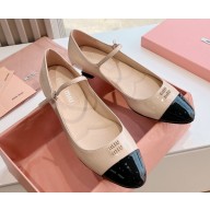 Miu Miu Heel 2cm Patent leather pumps Beige/Black 2024
