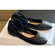 Dior Ballet Flats with Ankle strap and Pearl in Black Quilted Cannage Calfskin 2024