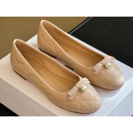 Dior Ballet Flats with Grosgrain bow and Pearl in Nude Quilted Cannage Calfskin 2024