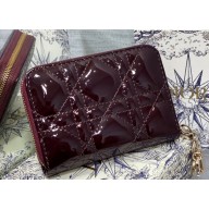 Lady Dior Voyageur Small Coin Purse in Burgundy Patent Cannage Calfskin 2024