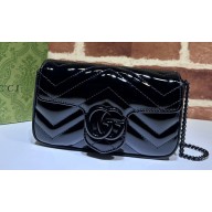Gucci GG Marmont patent Super Mini shoulder bag 476433 Black 2024