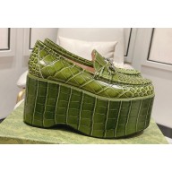 Gucci Horsebit Platform Loafers Crocodile Print Green Spring 2024