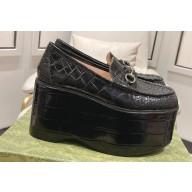 Gucci Horsebit Platform Loafers Crocodile Print Black Spring 2024