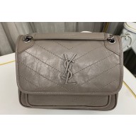 Saint Laurent Niki Baby Bag in Crinkled Vintage Leather 633160 Light Gray