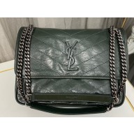 Saint Laurent Niki medium Bag in Crinkled Vintage Leather 633158 Emerald Green