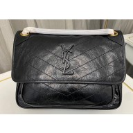 Saint Laurent Niki medium Bag in Crinkled Vintage Leather 633158 Black/Gold