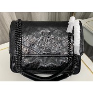 Saint Laurent Niki medium Bag in Crinkled Vintage Leather 633158 Black