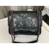 Saint Laurent Niki Baby Bag in Crinkled Vintage Leather 633160 Dark Green