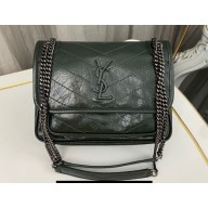 Saint Laurent Niki Baby Bag in Crinkled Vintage Leather 633160 Emerald Green