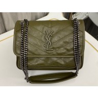 Saint Laurent Niki Baby Bag in Crinkled Vintage Leather 633160 Olive Green