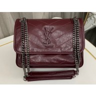 Saint Laurent Niki Baby Bag in Crinkled Vintage Leather 633160 Burgundy