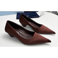 Prada Heel 4cm Satin Pointed Toe Pumps Coffee Spring 2024