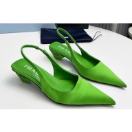 Prada Heel 4cm Satin Pointed Toe Slingbacks Green Spring 2024