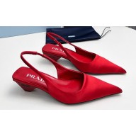 Prada Heel 4cm Satin Pointed Toe Slingbacks Red Spring 2024