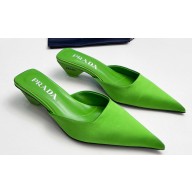 Prada Heel 4cm Satin Pointed Toe Mules Green Spring 2024