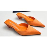 Prada Heel 4cm Satin Pointed Toe Mules Orange Spring 2024