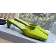 Prada Heel 3cm Satin Square Toe Mules Green Spring 2024