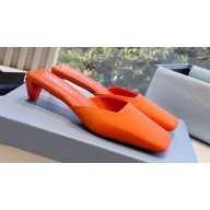 Prada Heel 3cm Satin Square Toe Mules Orange Spring 2024