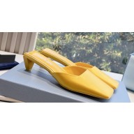 Prada Heel 3cm Satin Square Toe Mules Yellow Spring 2024
