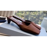 Prada Heel 3cm Satin Square Toe Mules Coffee Spring 2024