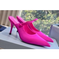 Prada Heel 9cm Satin Mules with Strap Fuchsia Spring 2024