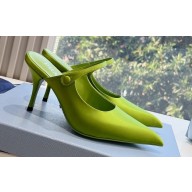 Prada Heel 9cm Satin Mules with Strap Green Spring 2024