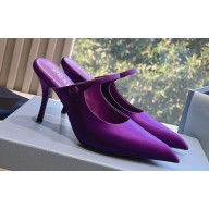 Prada Heel 9cm Satin Mules with Strap Purple Spring 2024