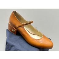 Miu Miu Logo Brown Calfskin Mary Janes 2024