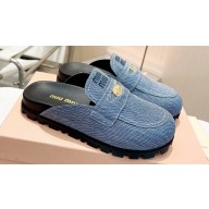 Miu Miu Denim mules with logo-engraved metal coin 5D058E Blue 2024
