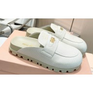 Miu Miu Denim mules with logo-engraved metal coin 5D058E White 2024