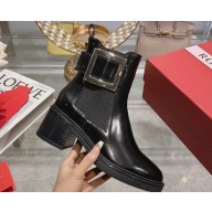Roger Vivier Viv' Rangers Metal Buckle Chelsea Ankle Boots in Brushed Leather Black 2024