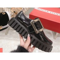 Roger Vivier Viv’ Go-Thick Metal Buckle Loafers in Brushed Leather Black 2024