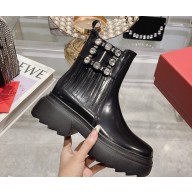 Roger Vivier Wallaviv Strass Buckle Chelsea Ankle Boots in Brushed Leather Black 2024