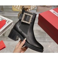 Roger Vivier Viv' Rangers Strass Buckle Chelsea Ankle Boots in Leather Black 2024