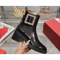 Roger Vivier Viv' Rangers Strass Buckle Chelsea Ankle Boots in Brushed Leather Black 2024