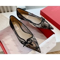 Valentino Mesh and Bow Ballet Flats Black Spring 2024